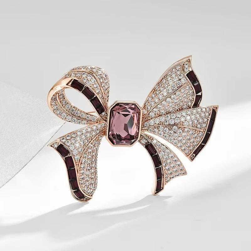 Элегантная и изысканная, изысканная брошь-бант, женская нишевая модная брошь, пальто, плащ красный/фиолетовый